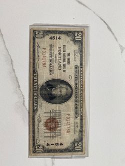 $20 1929 Portland Oregon OR National Currency Bank Note Bill
