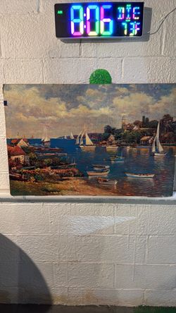 Harbor Sailboat Scene Canvas Wall Art
