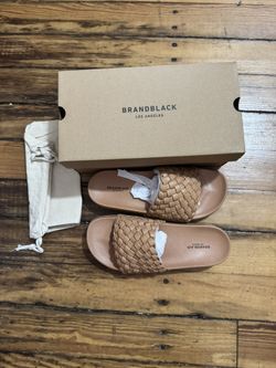 Brandblack Women’s Nosara Kashiba Woven Slide Sandals – Tan Beige, Size 9.5 NIB