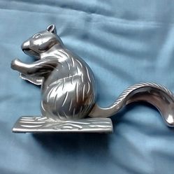 

 Squirrel Nut Cracker Cast Aluminum Statue Animal Silver 5.5” high x 8.5” long --


