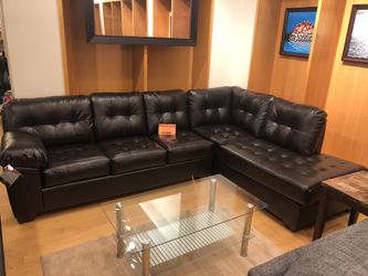 Dark Brown Bonded Leather Sectional Sofa