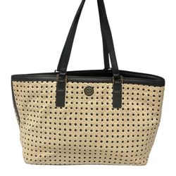Tory Burch Bag Robinson Basket Weave Tote Shoulder Handbag White