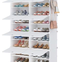 HOMIDEC Shoe Rack, 8 Tier Shoe Storage Cabinet 32 Pair Plastic Shoe Shelves Organizer for Closet Hallway Bedroom Entryway