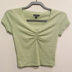 Green Ruched Crop Top