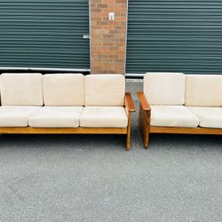 Beautiful Mid Century Danish Domino Mobler Teak Upholstered Sofa Couch and Loveseat Set