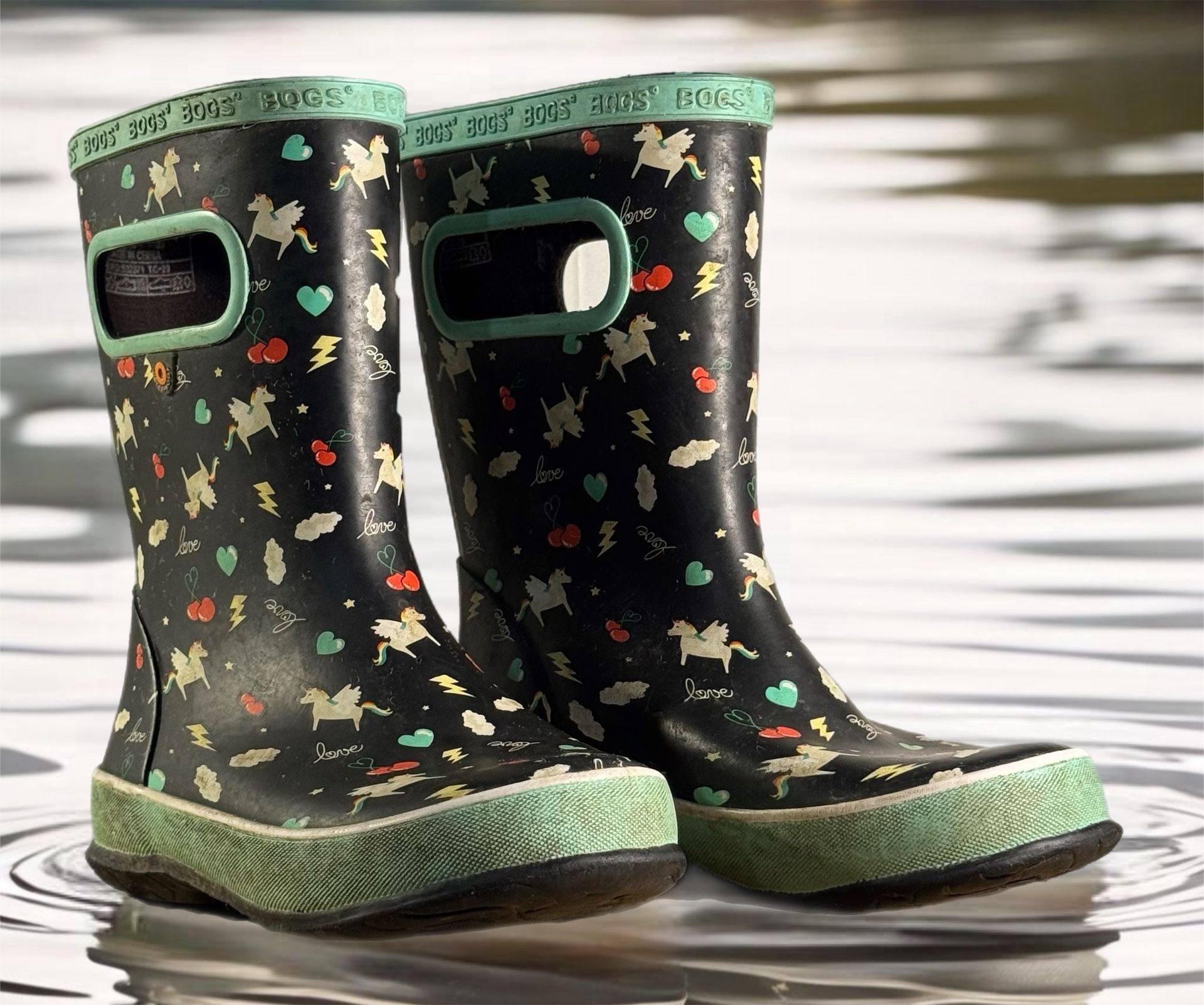 BOGS Skipper Pegasus Kids Rain Boots 13 Blue Snow Waterproof Handle Rubber GUC