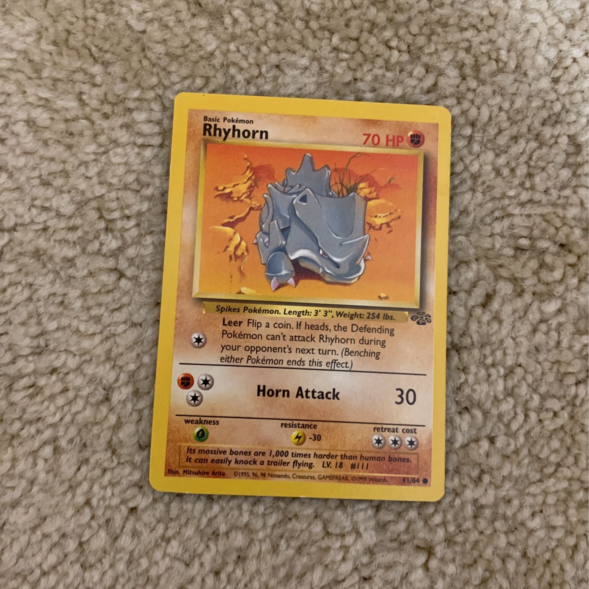 Rhyhorn Pokémon Trading Card