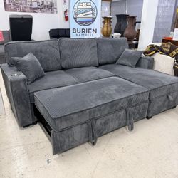 Cozy Gray Chaise Sectional with Hidden Storage + Cup Holders
