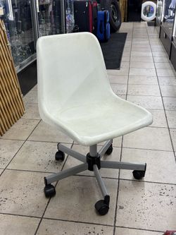 White plastic office chair with swivel base