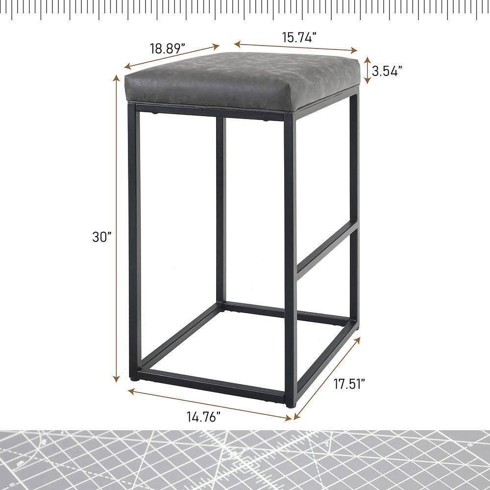 New Single 30 in. Gray Backless Metal Frame Bar Stools with PU Leather Cushion- just one