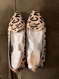 Leopard Print Knit Pointed-Toe Flats