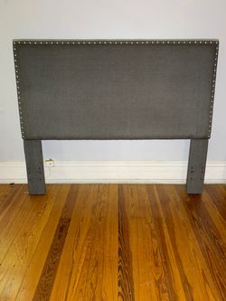 Contemporary Upholstered Headboard Queen Charcoal With Silver Nail Head Trim