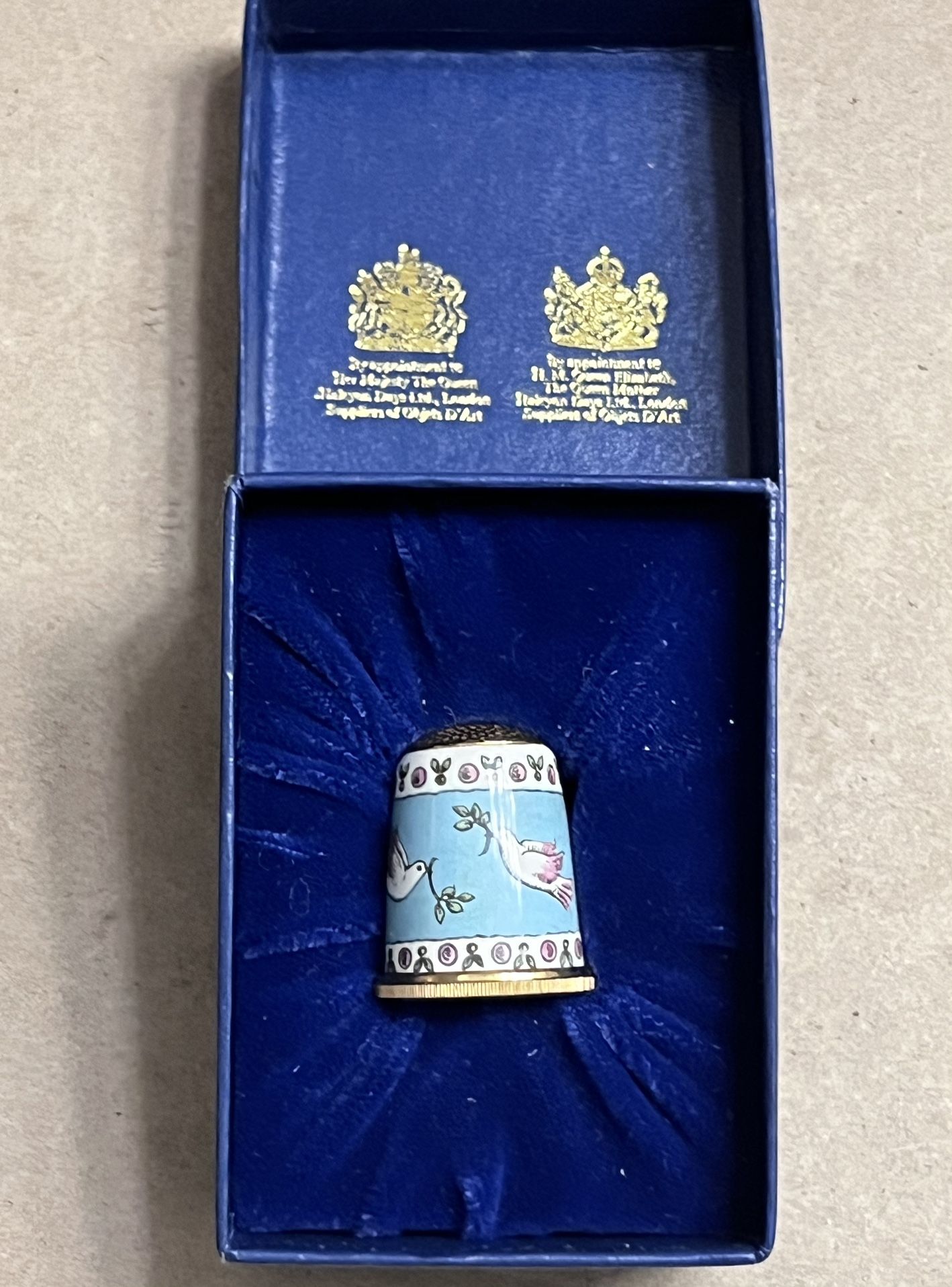 Extremely RARE! HALCYON DAYS BILSTON & BATTERSEA ENAMEL BIRDS AND Flower THIMBLE NEW IN Original Box
