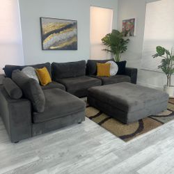 Sectional Couch Modular Modern Brown Velvet MODANI Braxton - FREE DELIVER