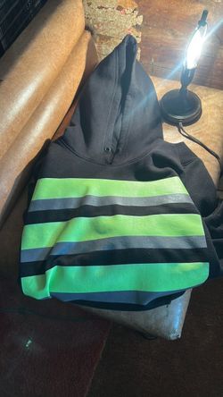 Black Hoodie with Green and Gray Stripes