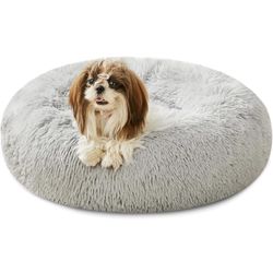 Home Round Dog Bed for Small Dogs, Calming Donut Cuddler Pet Bed,Fluffy Plush Faux Fur Cat Bed