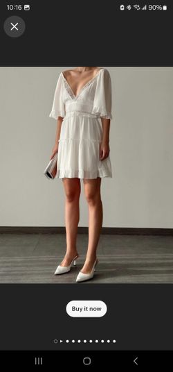 White Ruffle V-Neck Mini Dress