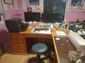 Wood L-Shaped Office Desk with Drawers