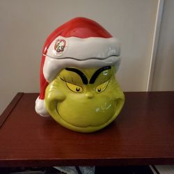 Dr. Seuss Christmas Grinch Head Cookie Jar 65th Anniversary 