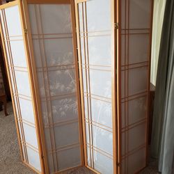 Japanese Shoji Folding Room Divider, 4 Panels, Bamboo Design, 71" Tall