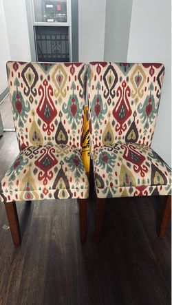 Set of 2 Ikat Upholstered Dining Chairs