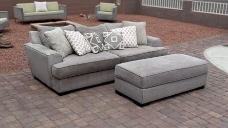 Oversized Gray Sofa + Matching Ottoman