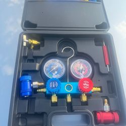 R1234yf AC Gauges, 3 Way 1234yf AC Manifold Gauge Set Car Air Conditioner Recharge Kit with 5FT Hoses R1234yf Quick Couplers Valve Core Remover