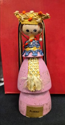 1960s Kokeshi Wood Disneyland Souvenir Doll, It's a Small World, Algeria Figurine