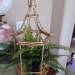 $14 Fun Open Lantern, Add a Plant or Candle. Gold Metal. Plant Not Included 