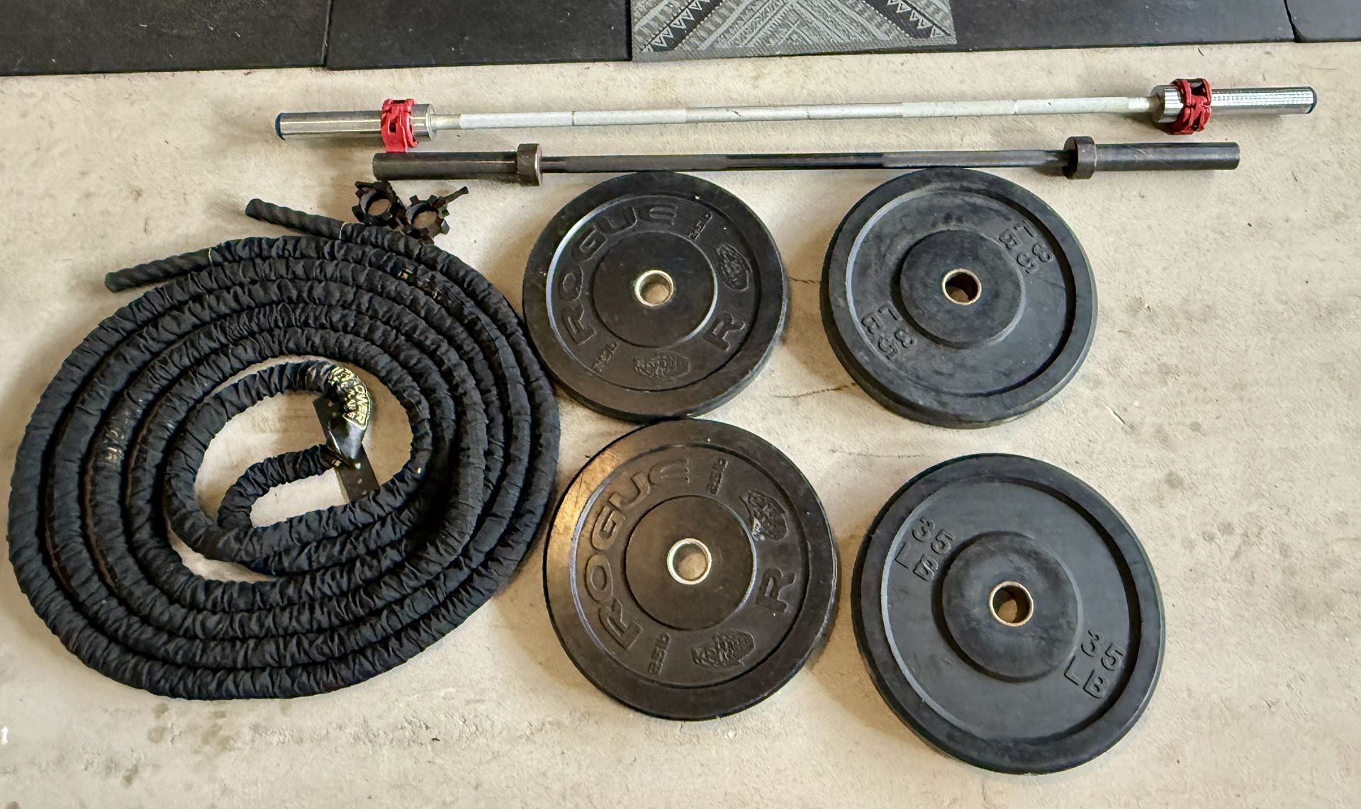 Weight Training: Set Barbells, 35 & 25 lb Bumpers & More