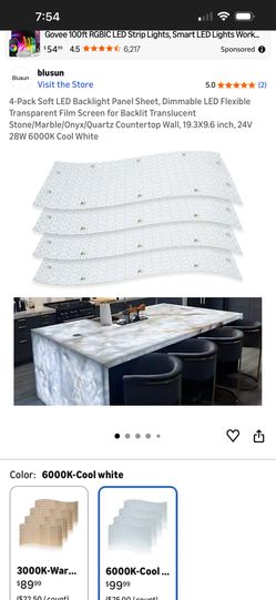 Blusun 4-Pack Soft LED Backlight Panel Sheet, Dimmable LED Flexible Transparent Film Screen For Backlit Translucent Stone/Marble/Onyx/Quartz Counterto