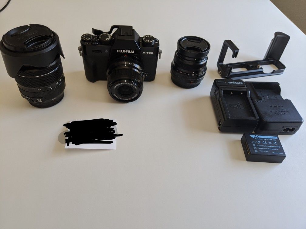 Fuji X-T20 Black, 35 mm F2, 23mm F2, 18-55. Prices in desc