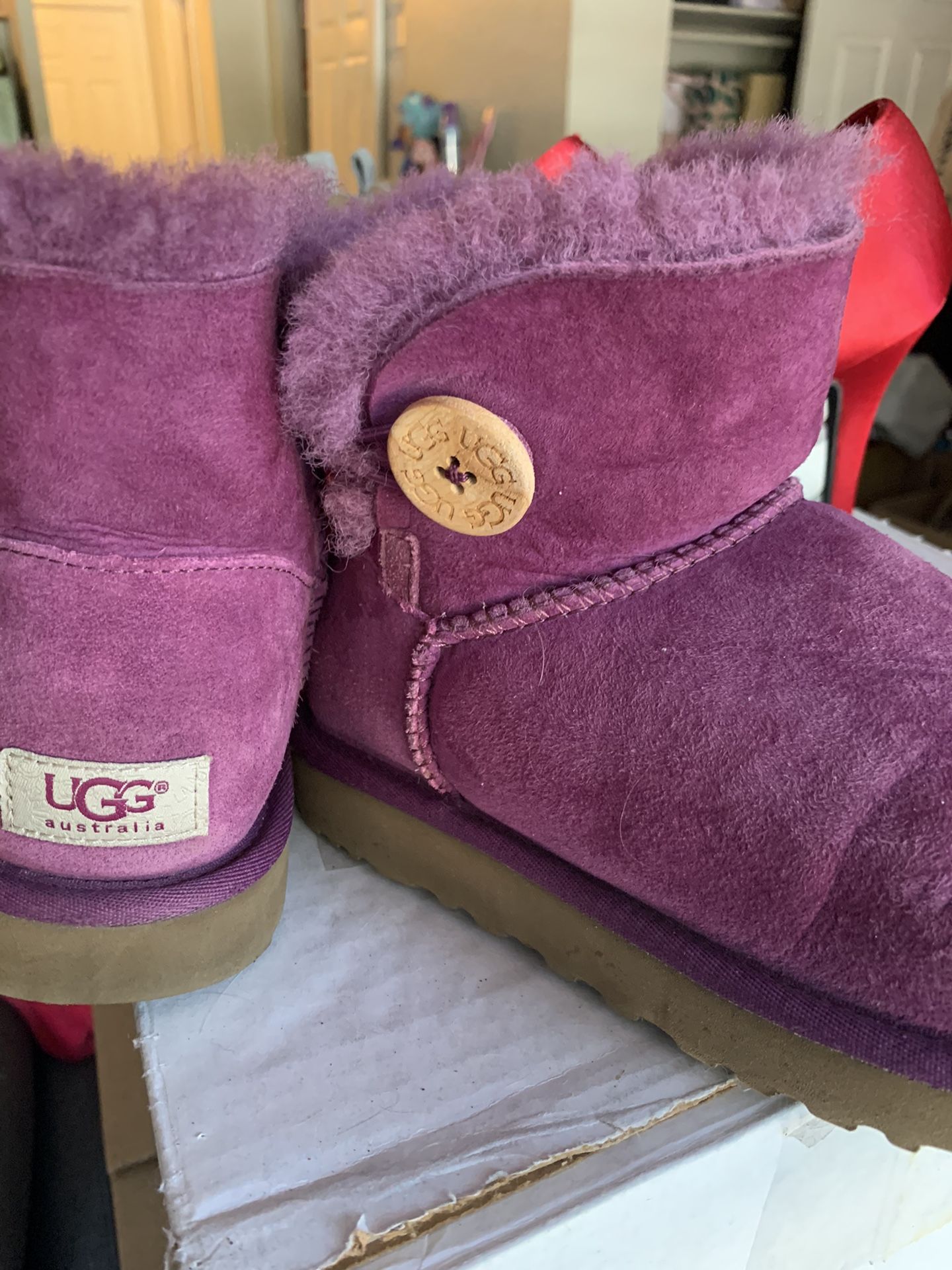 Ankle Fur Button Plum UGG Boots