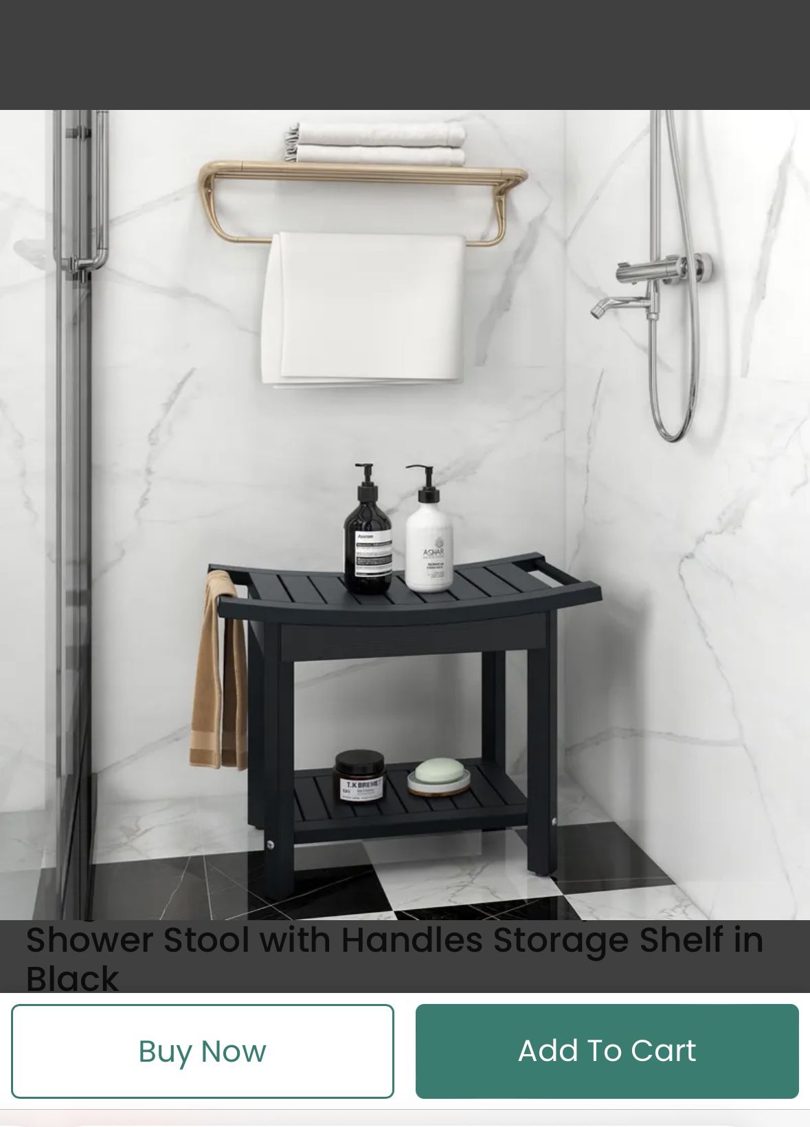 Large Water Resistant & Non-Slip Bath Shower Stool with Handles Storage Shelf in Black