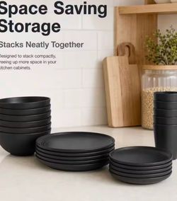 24 piece Black Stackable Dinnerware Set