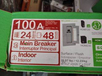 Electric Main Breaker Box 100 Amp 24 Space 48 Circuit Indoor with Breakers 3 single Pole 20 amp 2 Double Pole 30 amp 