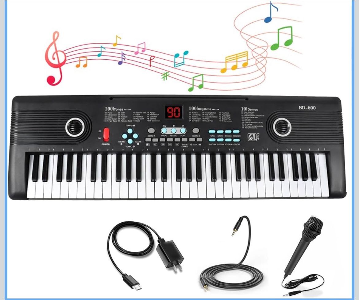 61 Keys Piano Keyboard, Electronic Digital Piano with Built-in Speaker Microphone, Portable Keyboard Gift Teaching for Beginners, Electric Piano for K