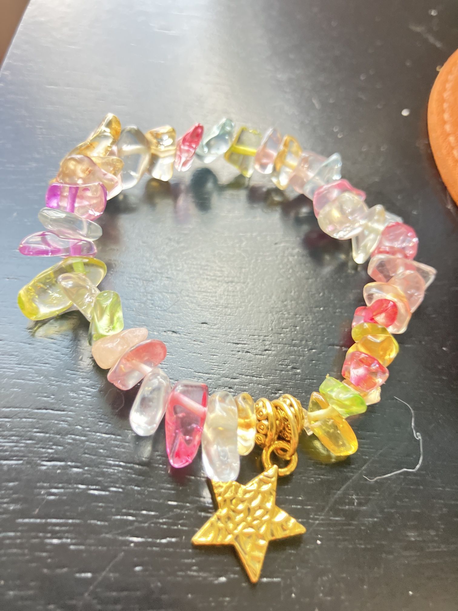 Pastel Chip Crystal Bracelet With Gold Star
