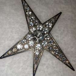STAR MID CENTURY MOD VINTAGE RHINESTONE BROOCH PIN JEWELRY CHUNKY Silver