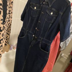 Blue Denim Dress With  Front/back Pockets Size Large 