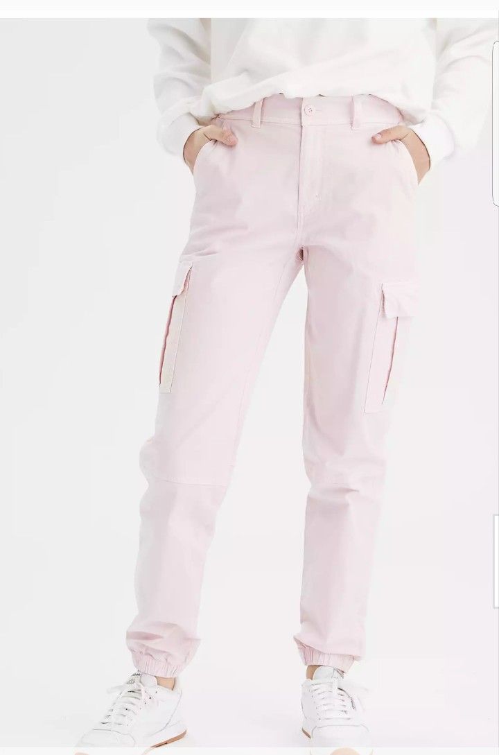 New American Eagle Pink Stretchy Cargo Jogger Pants Size W16