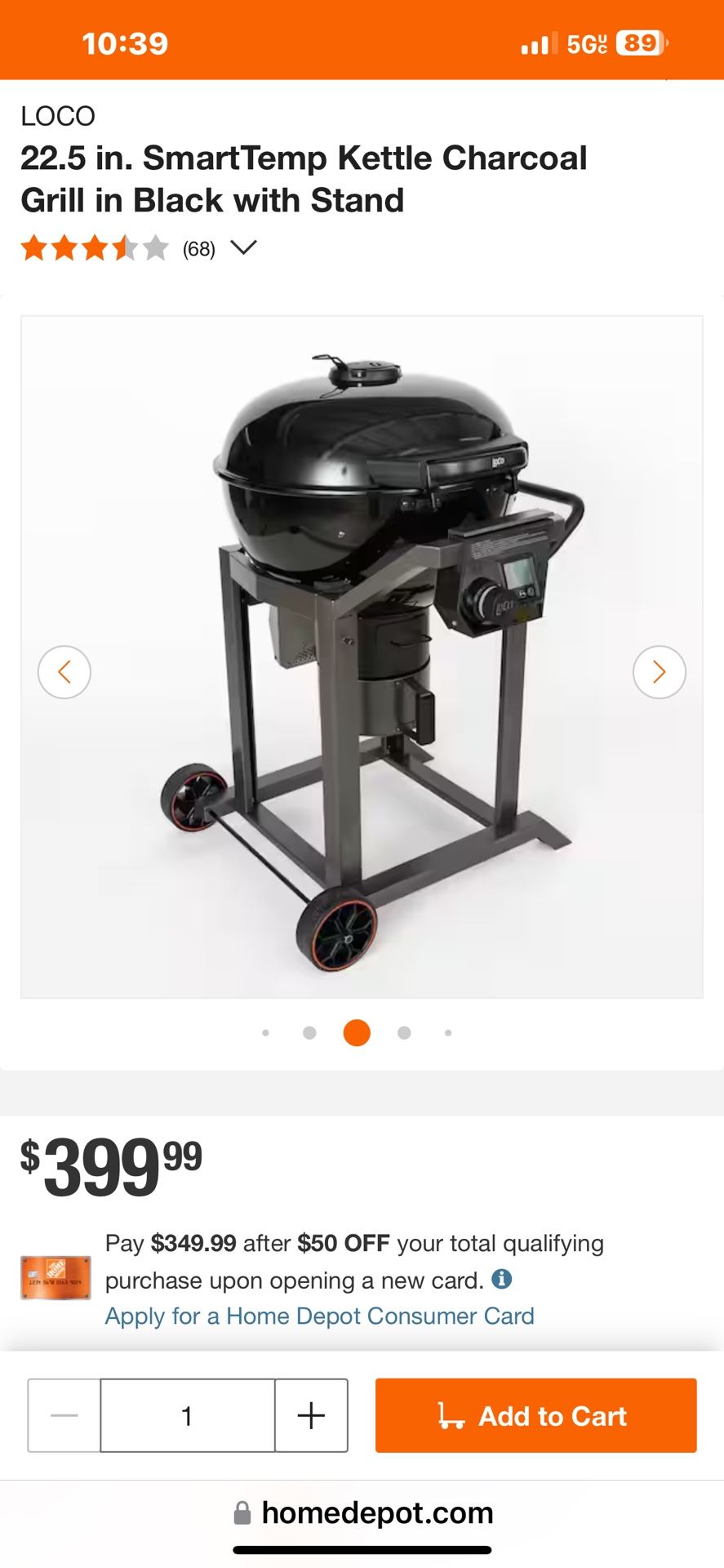 LOCO 22.5 in. SmartTemp Kettle Charcoal Grill in Black with Stand