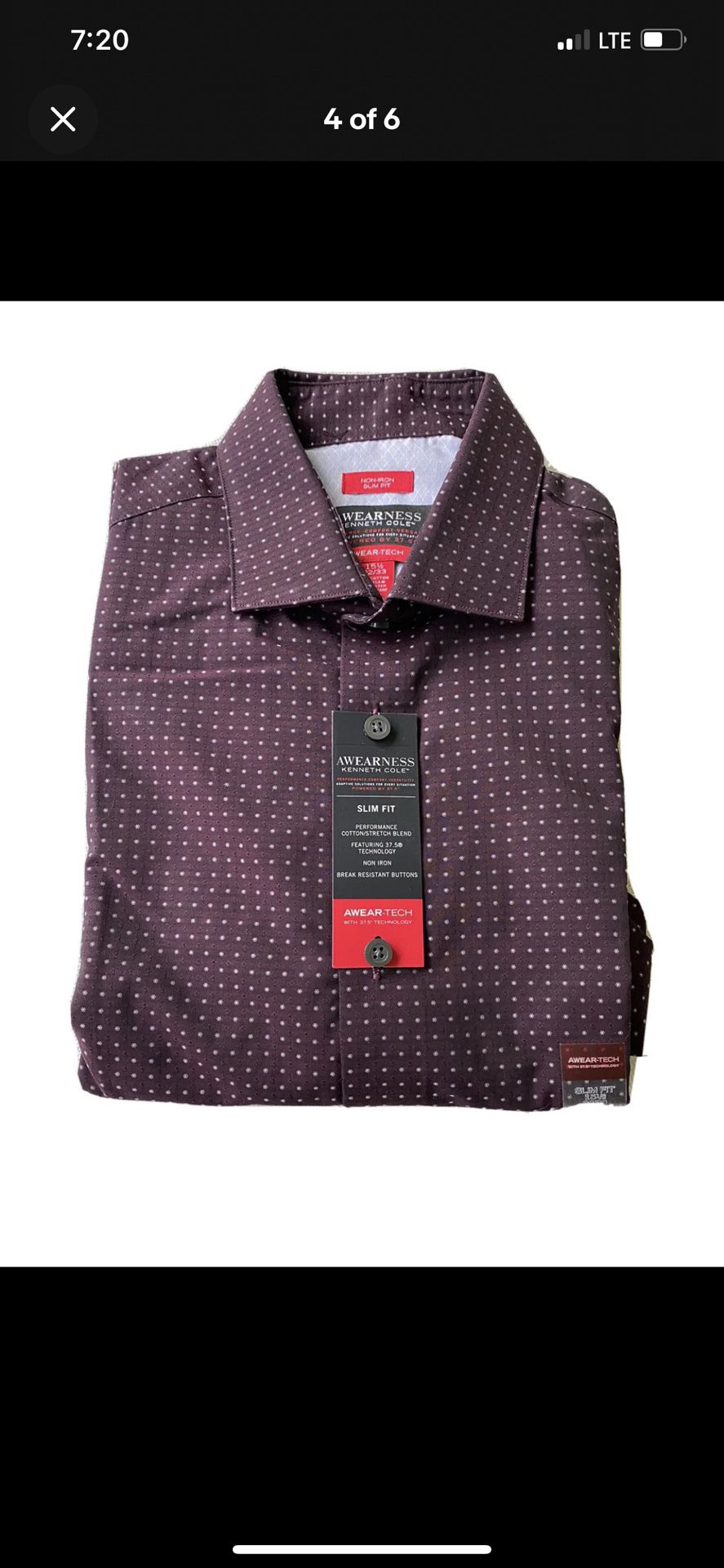 Awareness Kenneth Cole Plaid Dress Shirt Non-Iron Slim Fit Wine Color 15.5 32/33