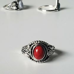 3 Pieces Women's Rings Bohemia Antique Silver plated Stone Finger joint Ring, Fashion Size 6