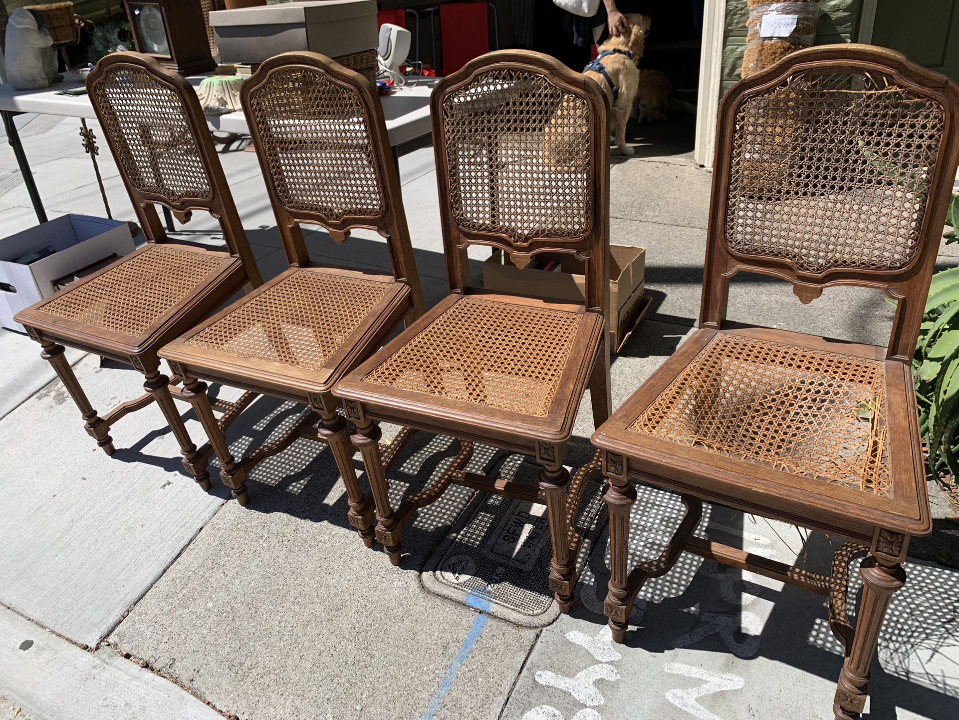 4 Antique Oak And Caned Chairs $100 Set