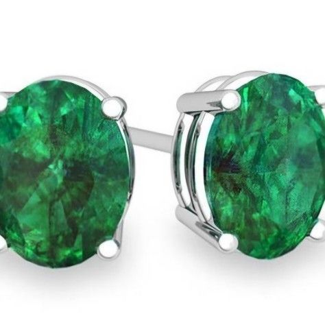 Sterling SILVER 2.00 CTTW Emerald Oval Cut Studs 