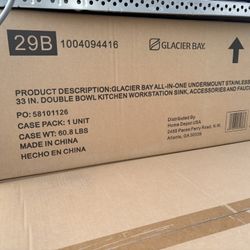 GLACIER BAY All-in-One Undermount Stainless Steel 33 in. 50/50 Double Bowl Workstation Kitchen Sink with Faucet and Accessories