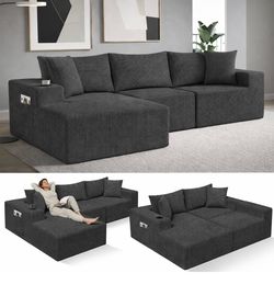 New sealed L Shaped Cloud Sectional Couch with Chaise, Deep Seat Modular Sectional Sofa Corduroy Memory Foam Sofa Boneless Couches for Living Room Bed