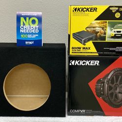 New 10” inch Kicker CVR 700 Watts Max Car Audio Bass Subwoofer + Kicker 800 Watts Max Monoblock Amp + Truck Box {No Credit Easy Financing} 🔊🔥