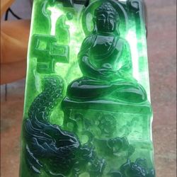 106799 VS Certified JADEITE Jade Hand Carved Green Shakyamuni Buddha God Dragon